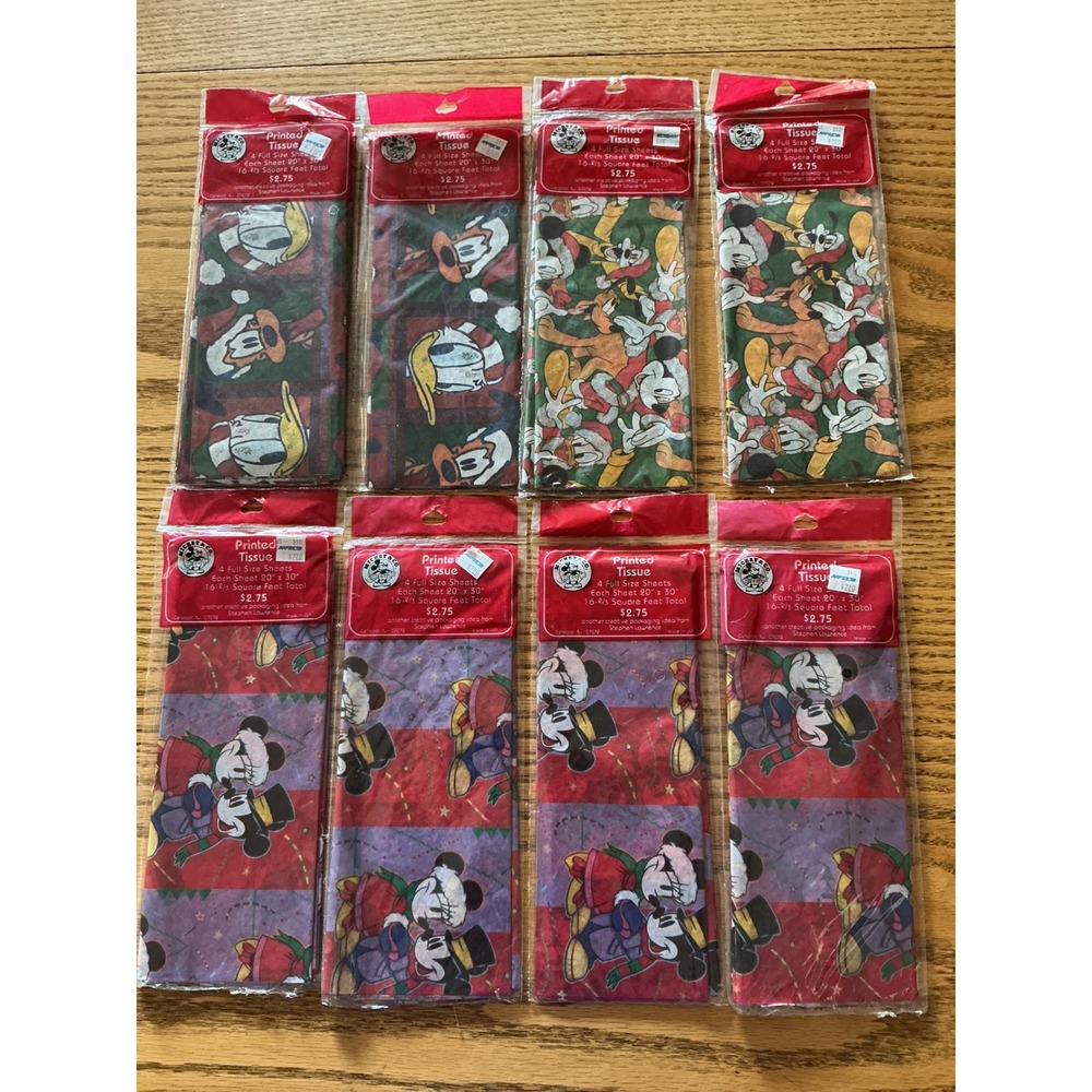 Vintage Disney Mickey & Co Christmas Tissue Paper Lot 8 Packs 32 Sheets Holiday